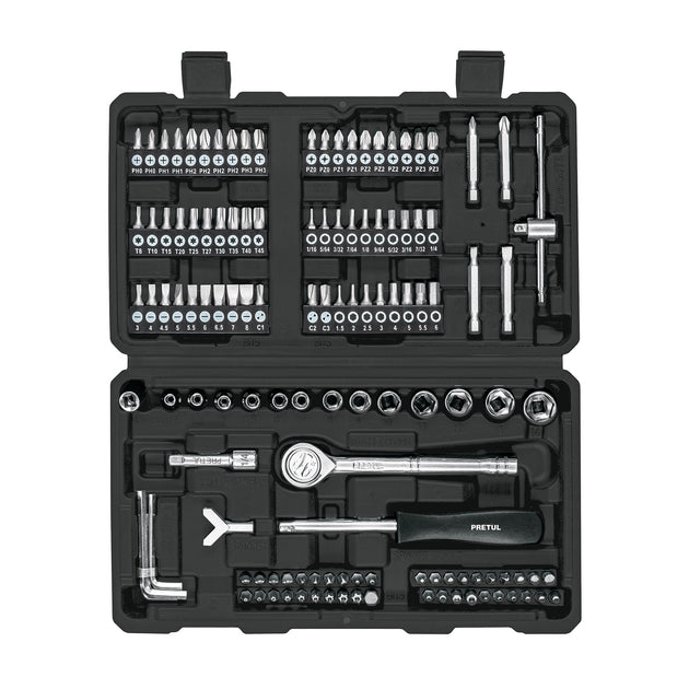 SET-130 Juego de 130 herramientas 1/4" para mecánico, PRETUL