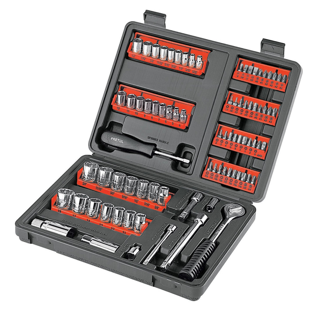 SET-90 Juego de 81 herramientas 1/4" y 3/8" para mecánico, Pretul