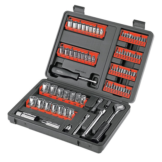 SET-90 Juego de 81 herramientas 1/4" y 3/8" para mecánico, Pretul