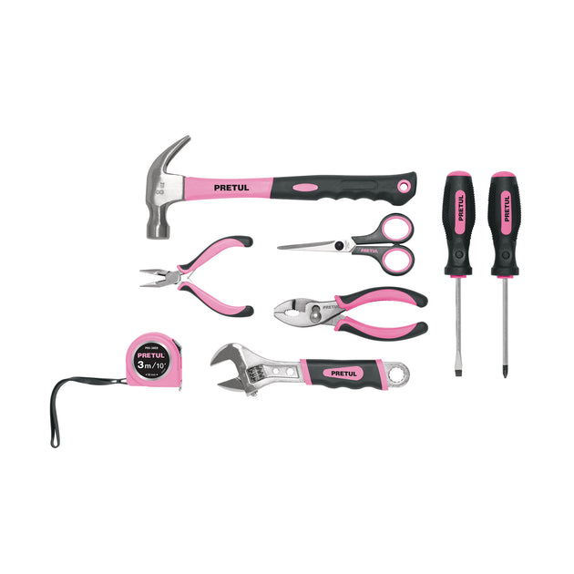 SET-MA8 Juego de herramientas básicas, color rosa, 8 piezas, PRETUL