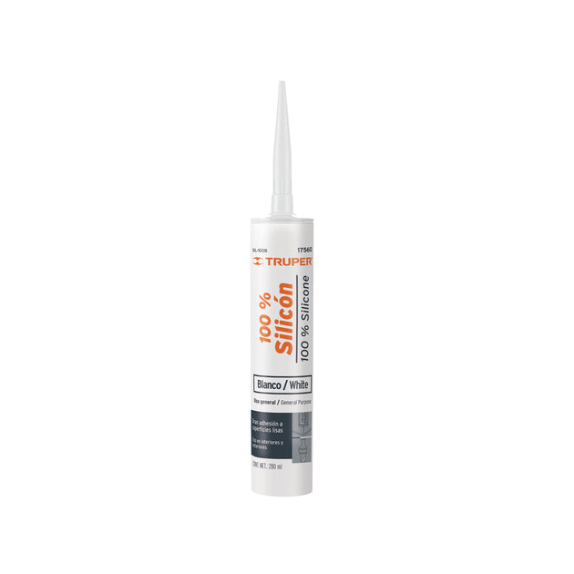 SIL-100B Sellador blanco 100% silicón de 280 ml, Truper