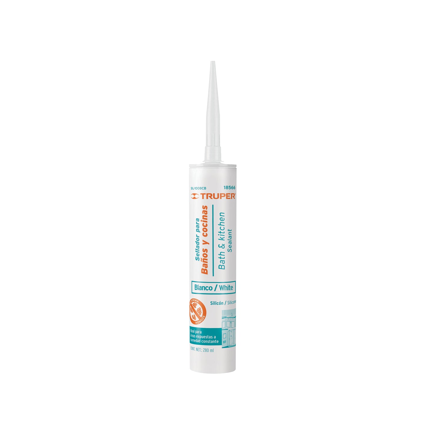 SIL-100BCB Sellador blanco para baños y cocinas, 280 ml, Truper