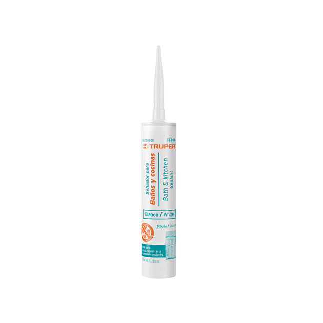 SIL-100BCB Sellador blanco para baños y cocinas, 280 ml, Truper
