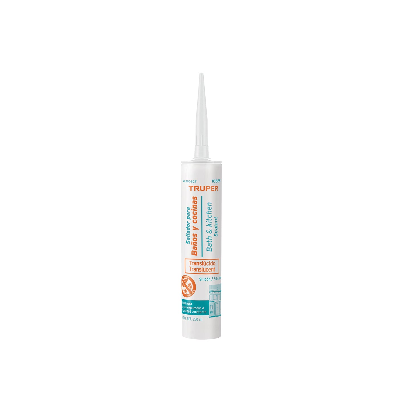 SIL-100BCT Sellador translúcido para baños y cocinas, 280 ml, Truper
