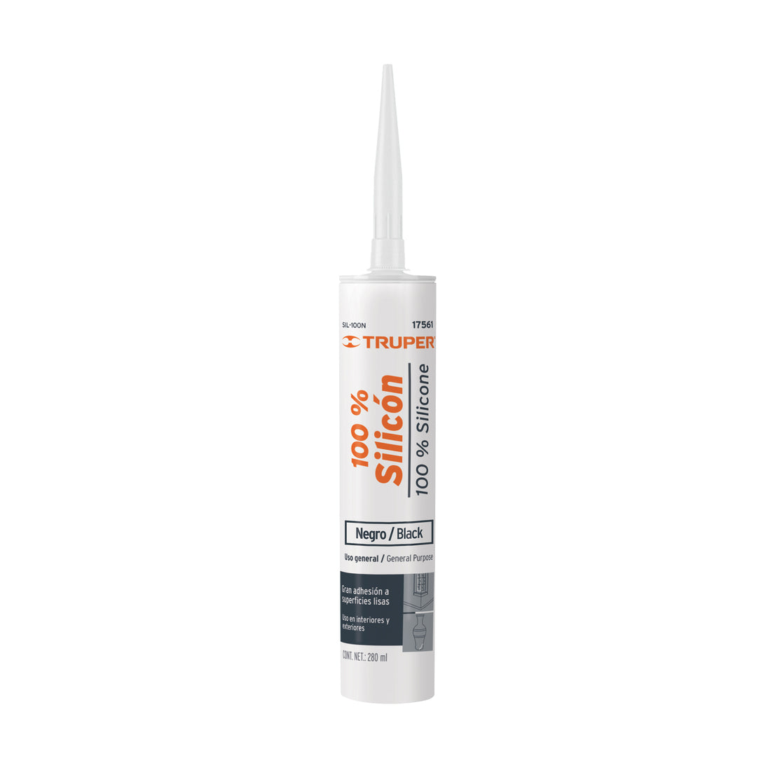 SIL-100N Sellador negro 100% silicón de 280 ml, Truper