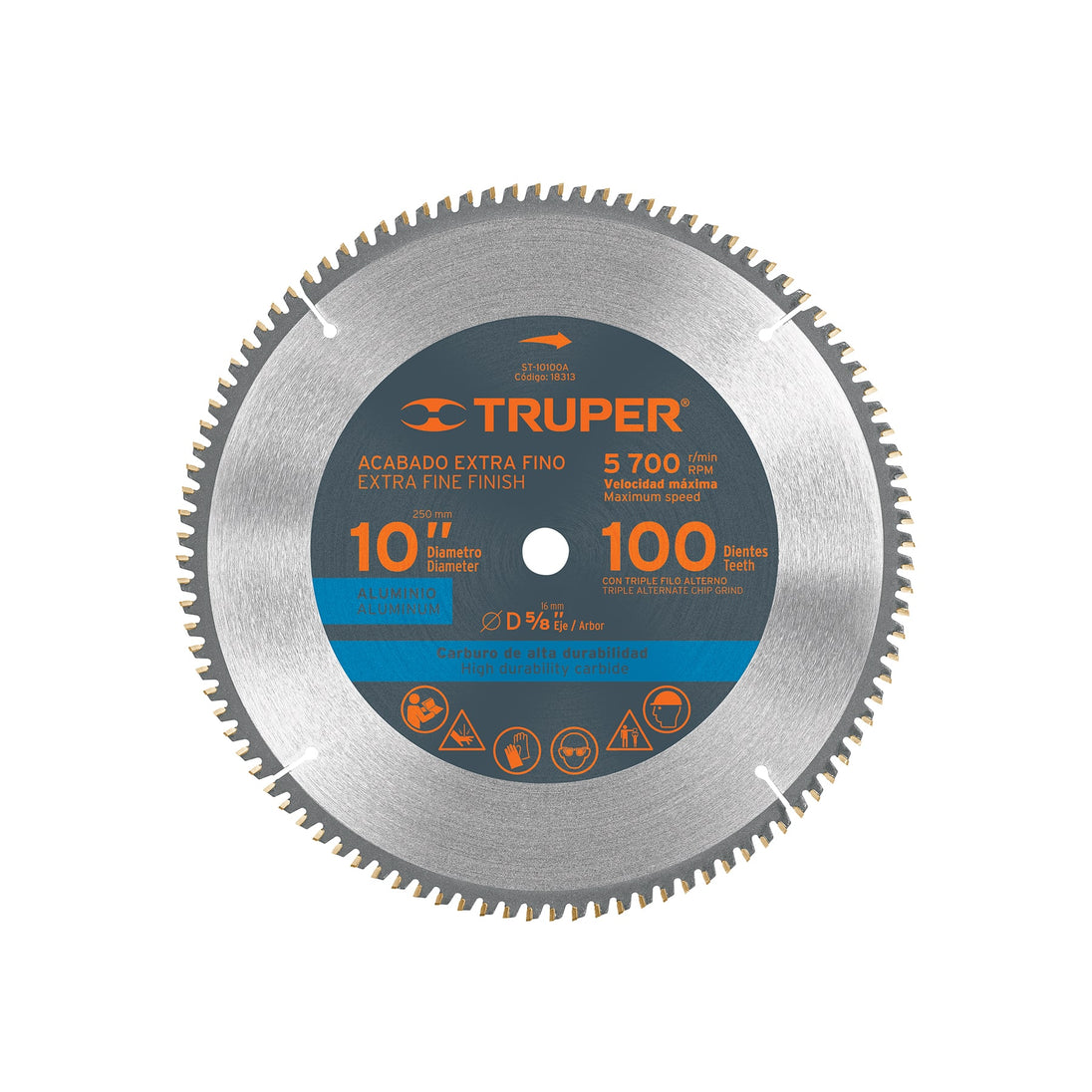 ST-10100A Disco sierra 10" para aluminio, 100 dientes centro 5/8"