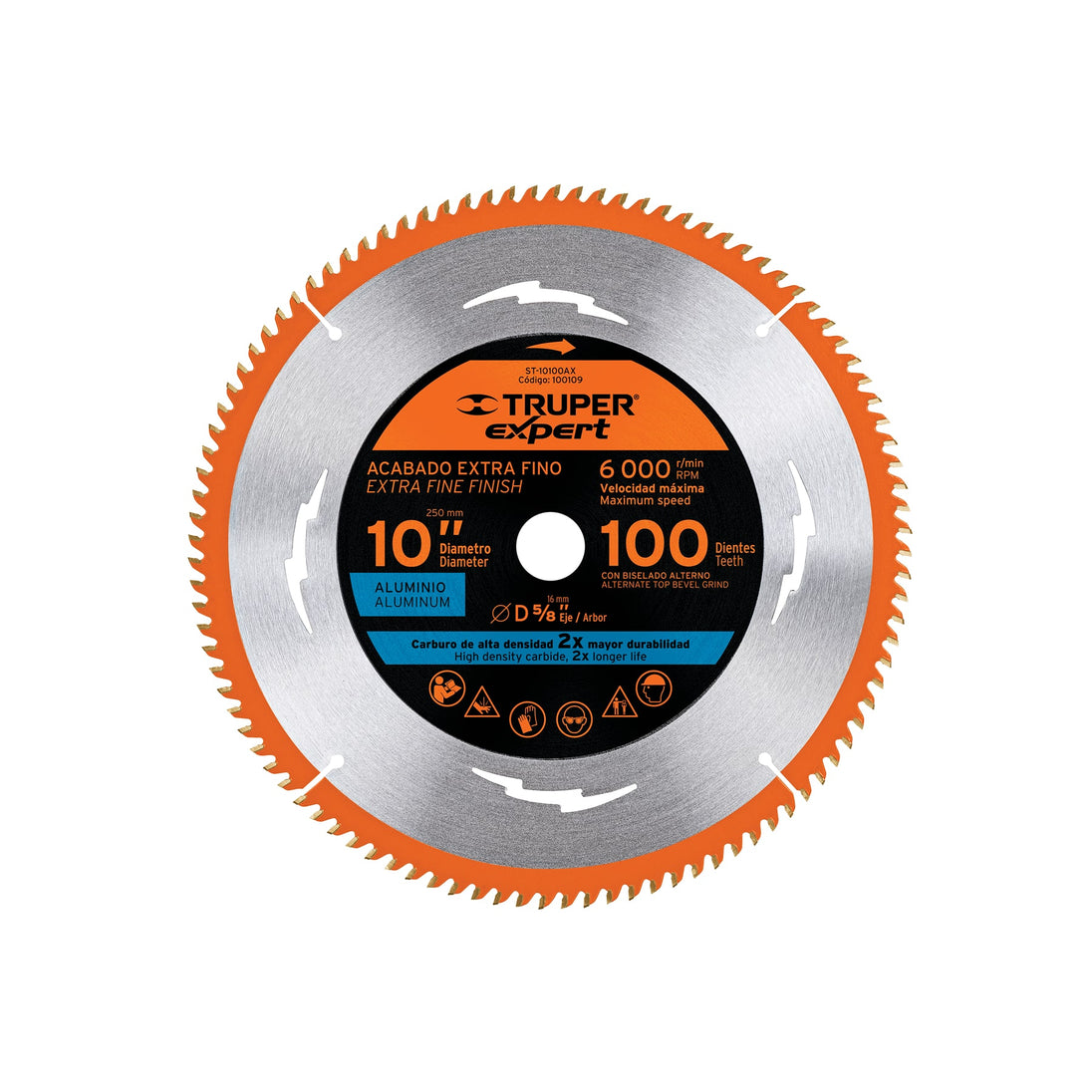ST-10100AX Disco sierra 10" p/aluminio, 100 dientes centro 5/8", Expert