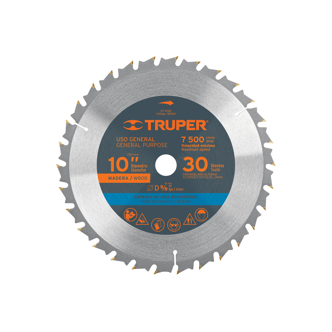 ST-1030 Disco sierra 10" para madera, 30 dientes centro 5/8", Truper