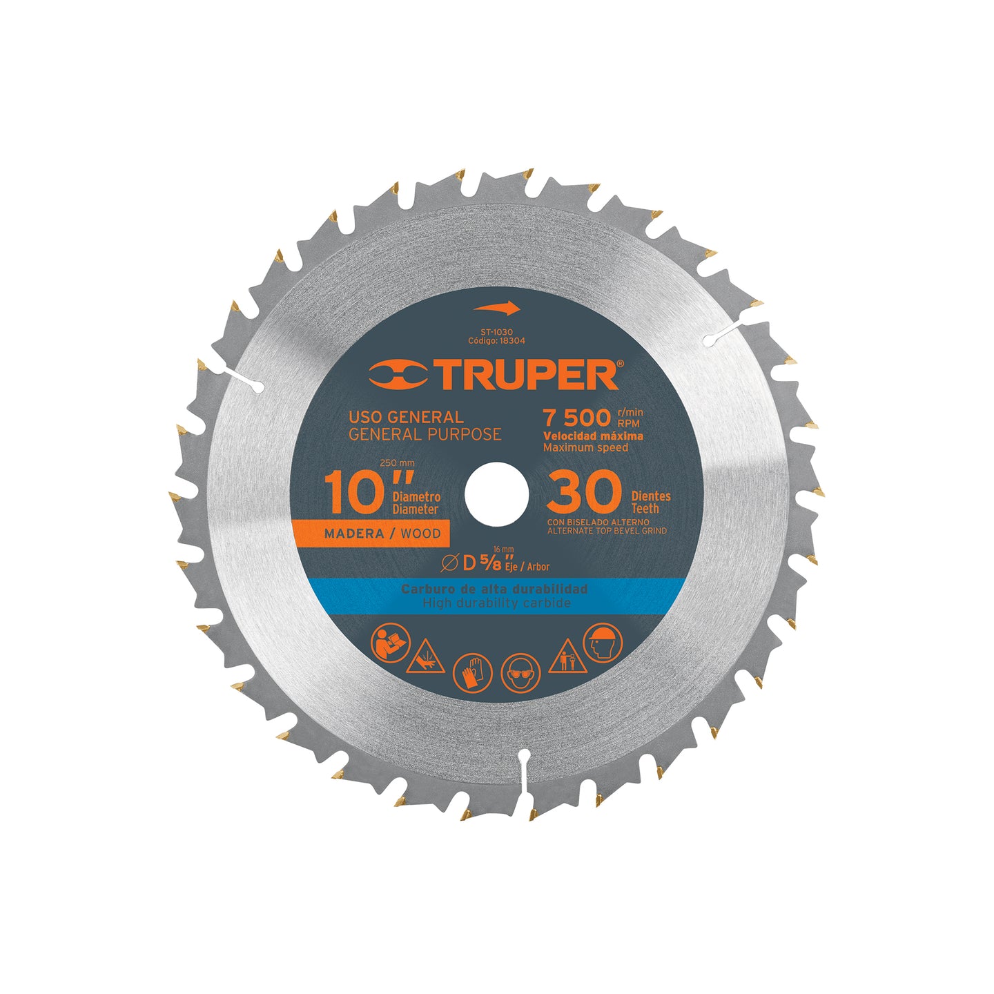 ST-1030 Disco sierra 10" para madera, 30 dientes centro 5/8", Truper