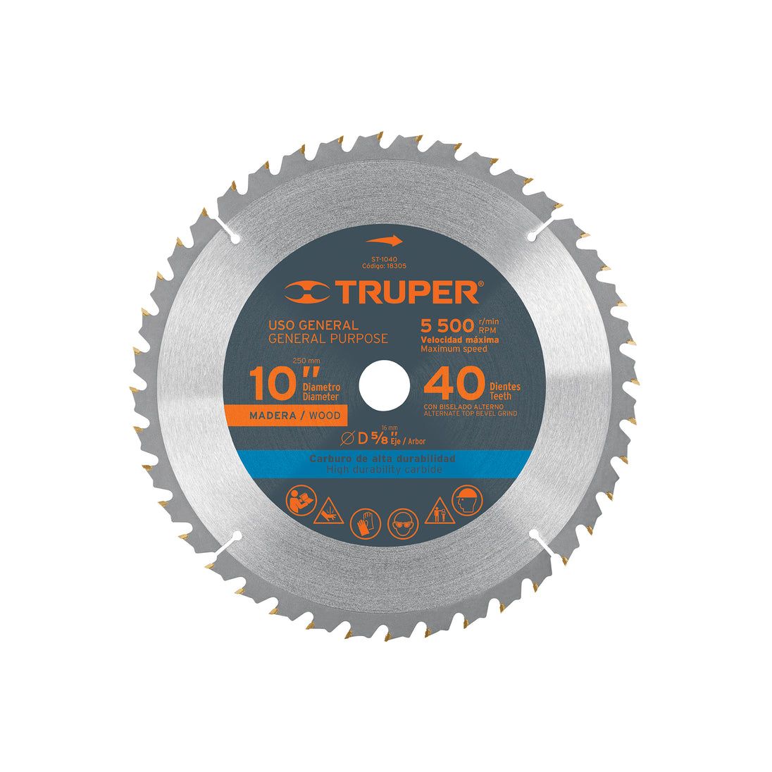 ST-1040 Disco sierra 10" para madera, 40 dientes centro 5/8", Truper
