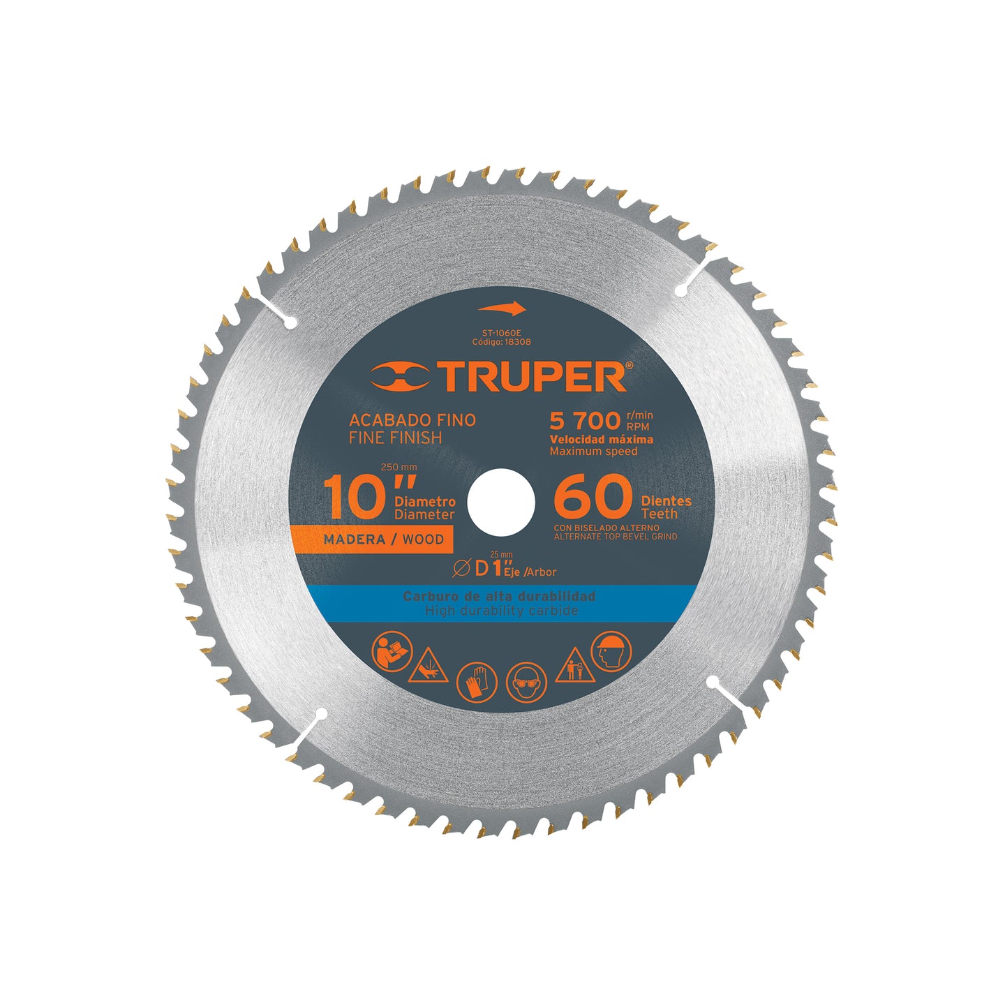 ST-1060E Disco sierra 10" para madera, 60 dientes centro 1", Truper
