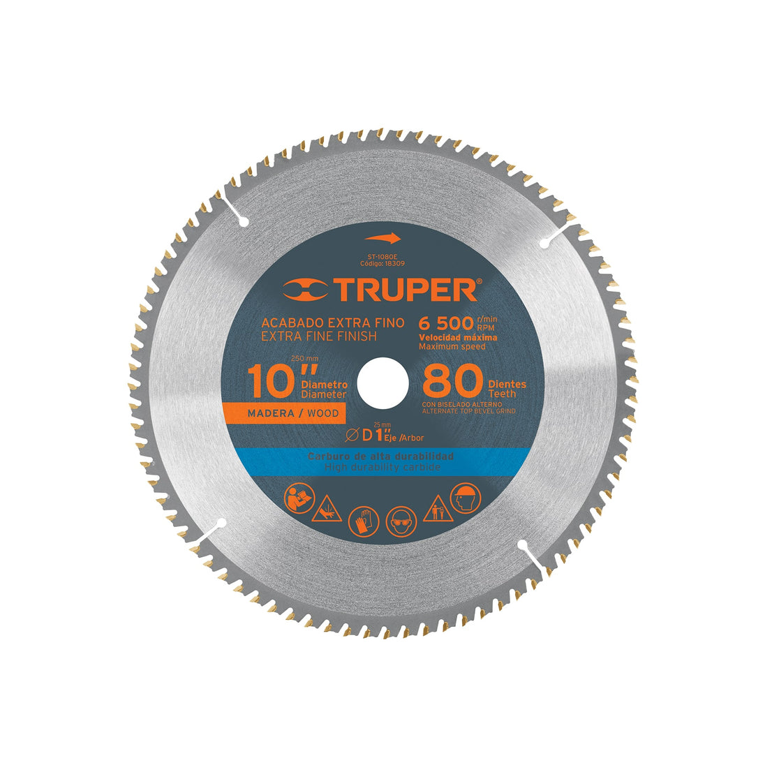 ST-1080E Disco sierra 10" para madera, 80 dientes centro 1", Truper
