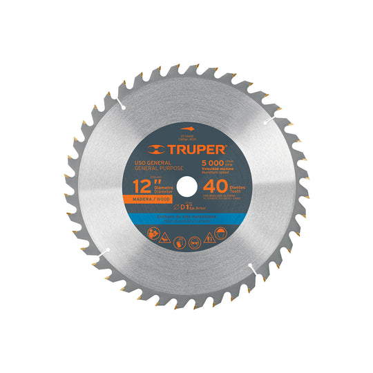 ST-1240E Disco sierra 12" para madera, 40 dientes centro 1", Truper
