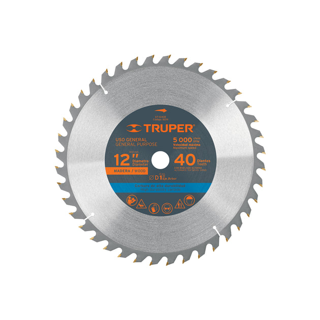 ST-1240E Disco sierra 12" para madera, 40 dientes centro 1", Truper