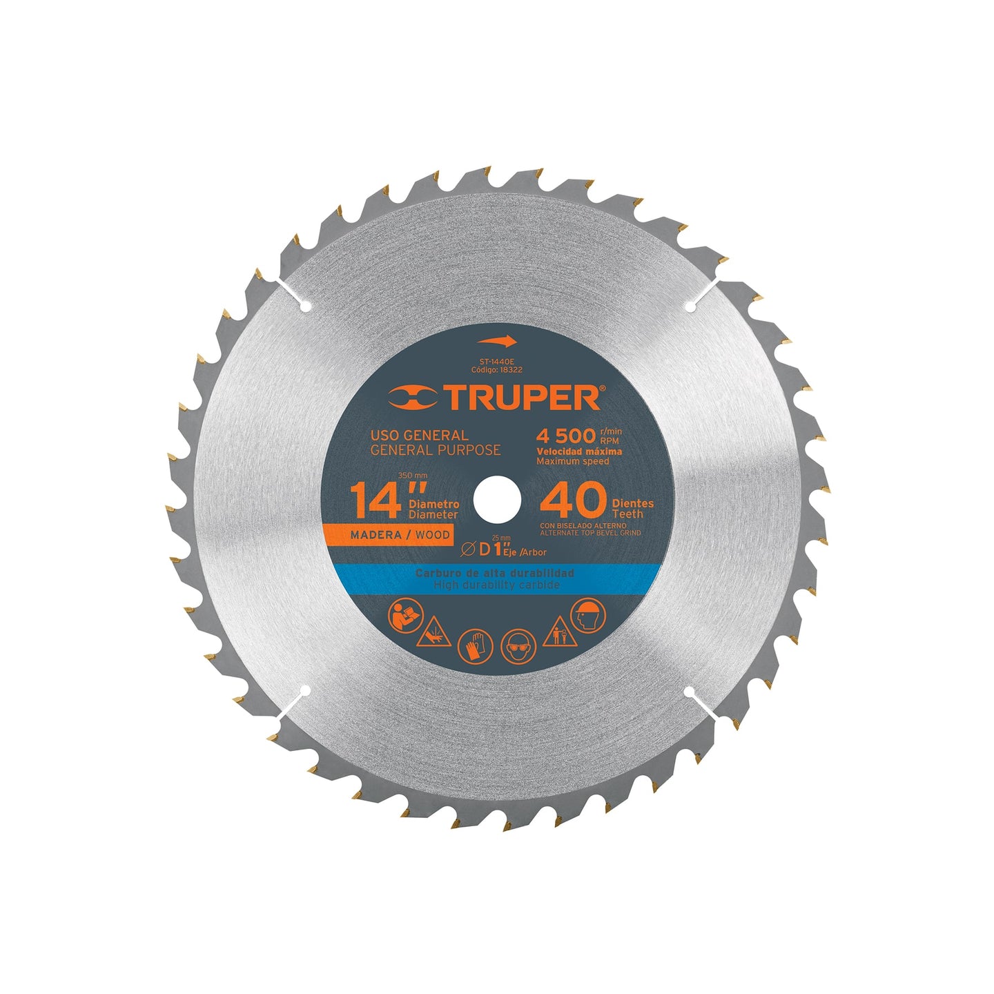 ST-1440E Disco sierra 14" para madera, 40 dientes centro 1", Truper
