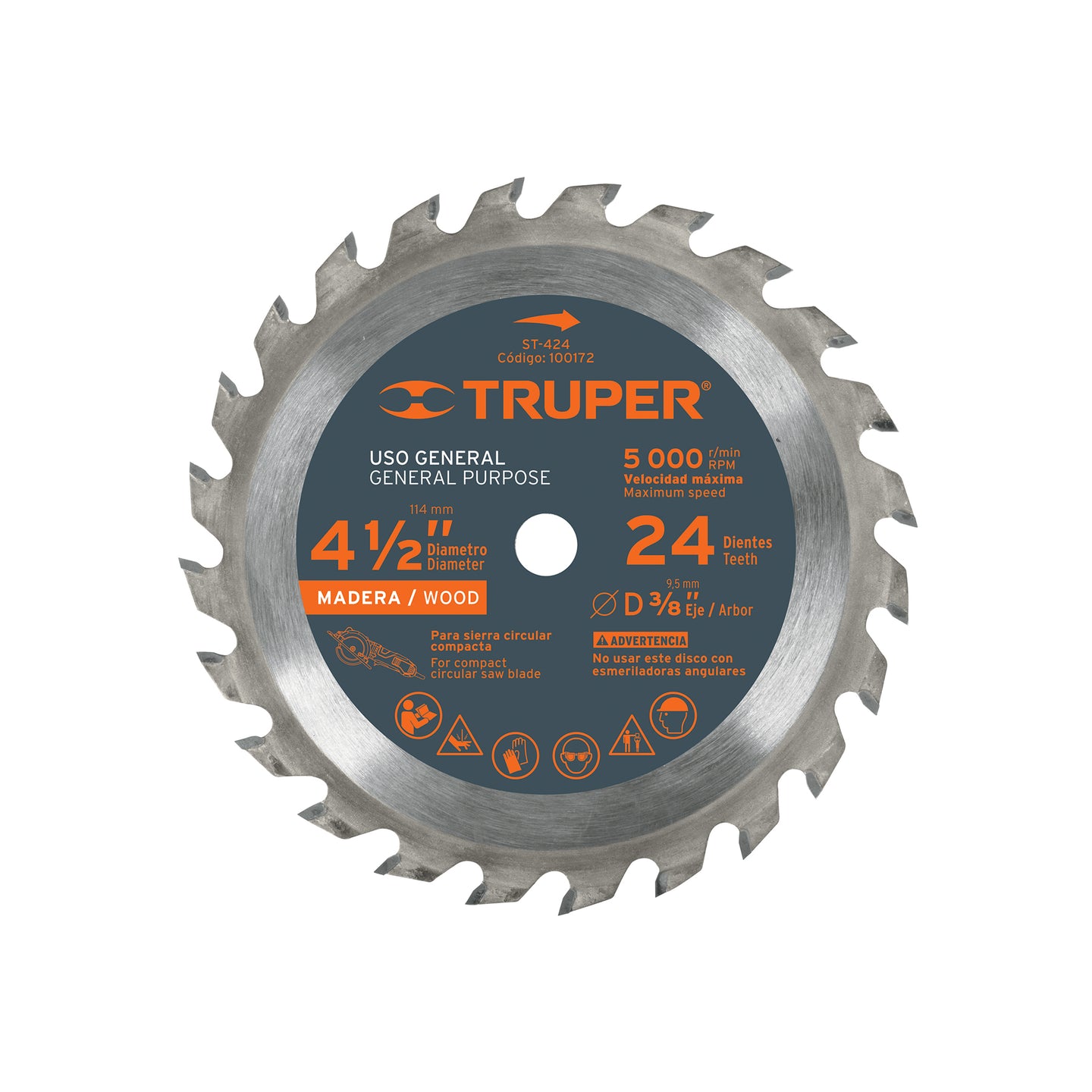 ST-424 Disco sierra 4-1/2" para madera, 24 dientes centro 3/8"