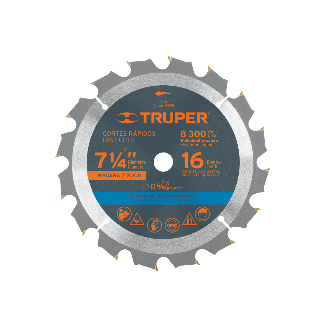 ST-716 Disco sierra 7- 1/4" para madera, 16 dientes centro 5/8"