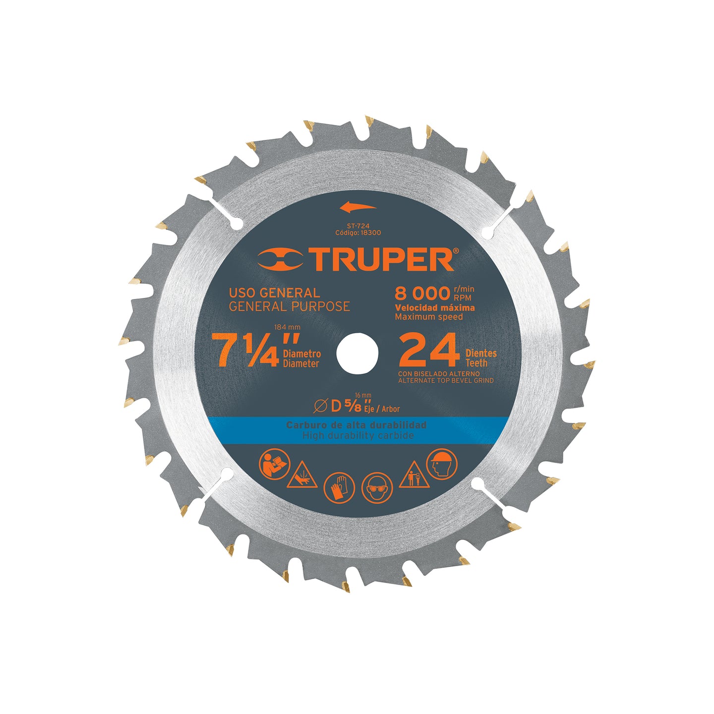 ST-724 Disco sierra 7- 1/4" para madera, 24 dientes centro 5/8"