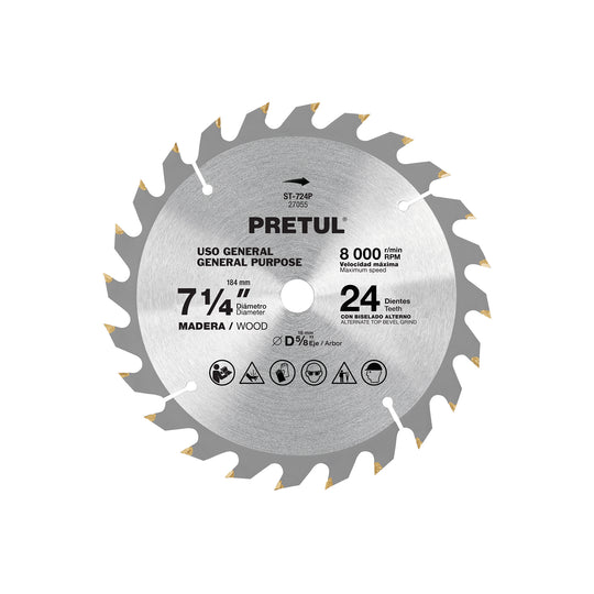 ST-724P Disco sierra 7-1/4" p/madera, 24 dientes centro 5/8", Pretul