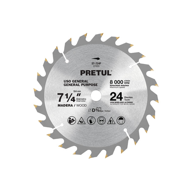 ST-724P Disco sierra 7-1/4" p/madera, 24 dientes centro 5/8", Pretul