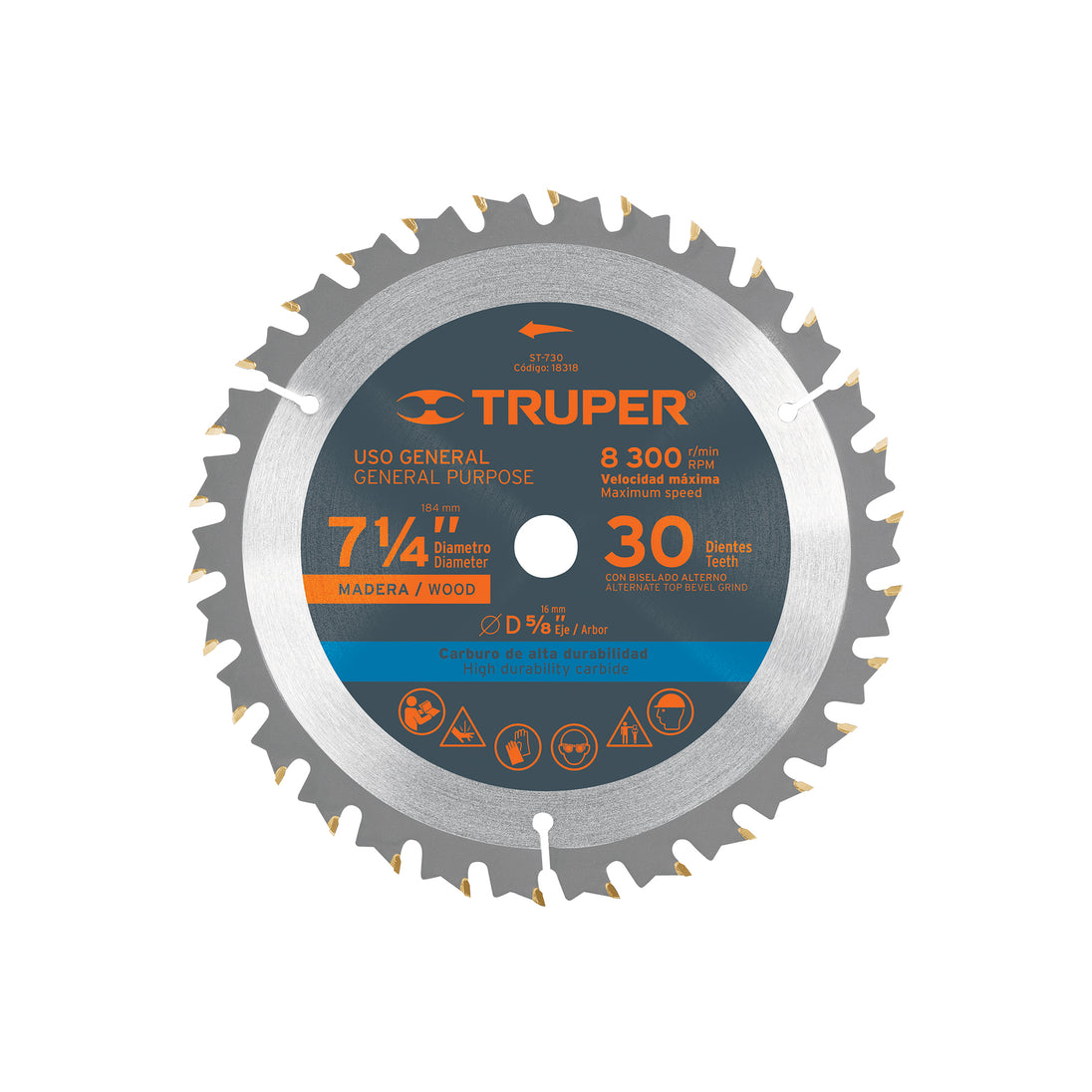 ST-730 Disco sierra 7- 1/4" para madera, 30 dientes centro 5/8"