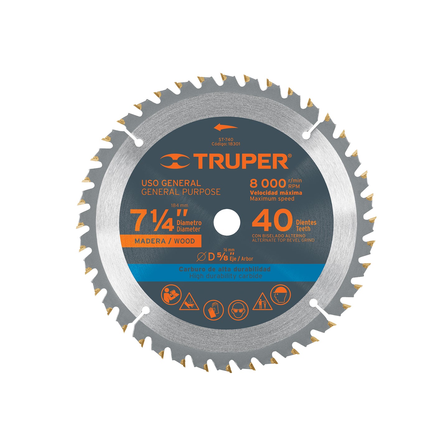 ST-740 Disco sierra 7- 1/4" para madera, 40 dientes centro 5/8"