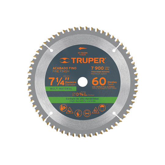 ST-760MM Disco sierra 7-1/4" multimaterial, 60 dientes centro  5/8"