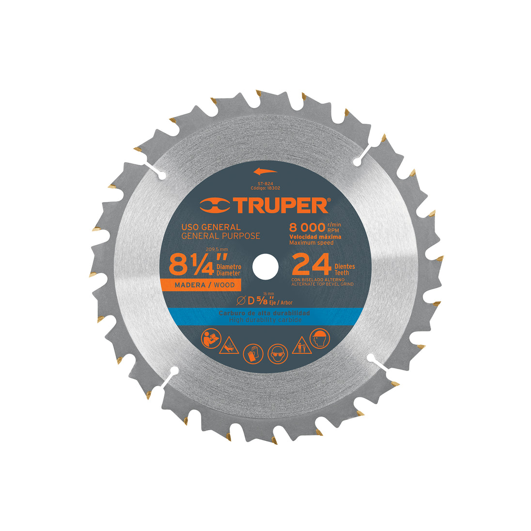 ST-824 Disco sierra 8-1/4" para madera, 24 dientes centro 5/8"