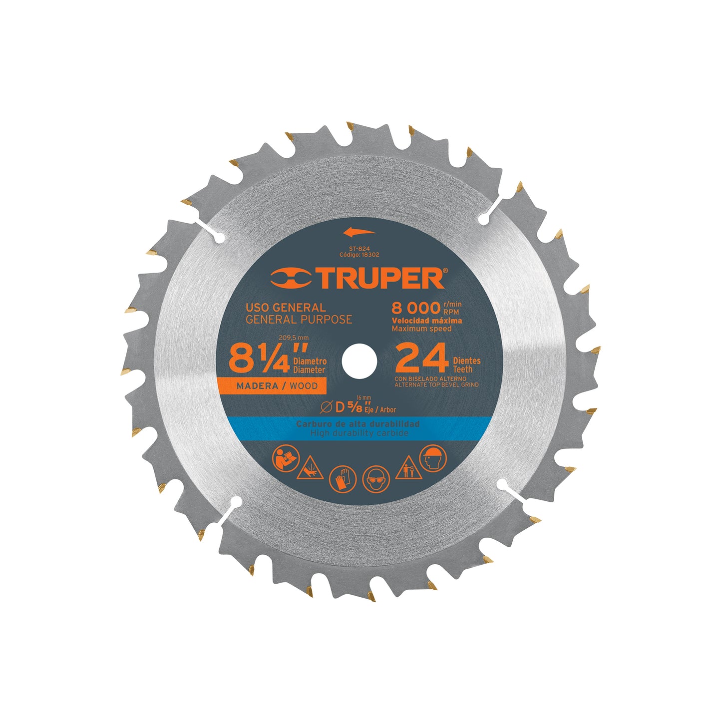 ST-824 Disco sierra 8-1/4" para madera, 24 dientes centro 5/8"