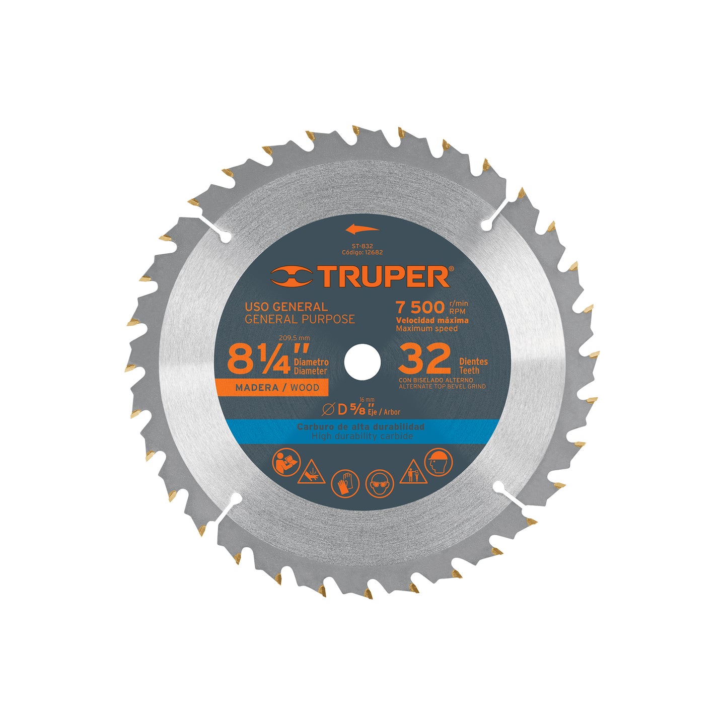ST-832 Disco sierra 8-1/4" para madera, 32 dientes centro 5/8"
