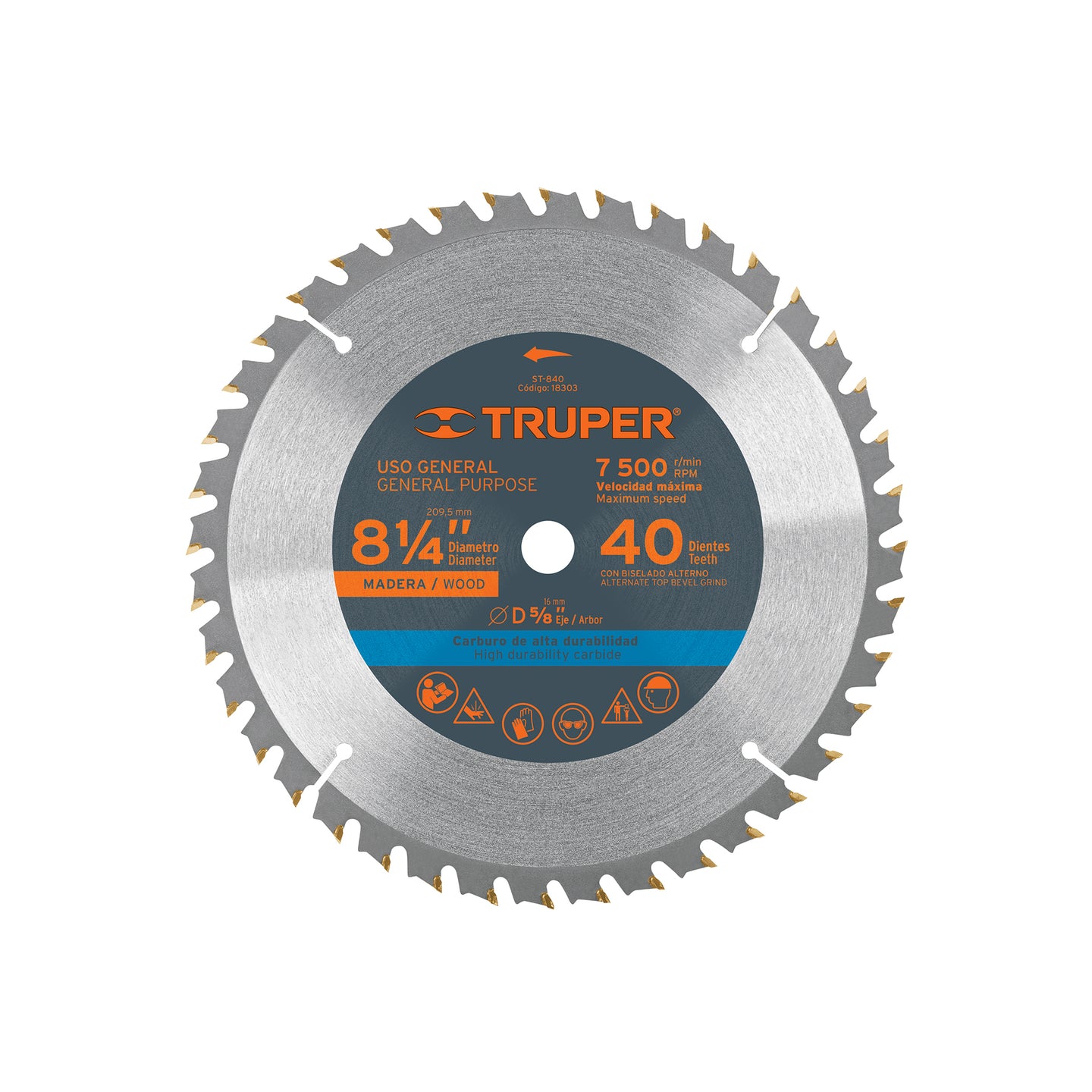 ST-840 Disco sierra 8-1/4" para madera, 40 dientes centro 5/8"