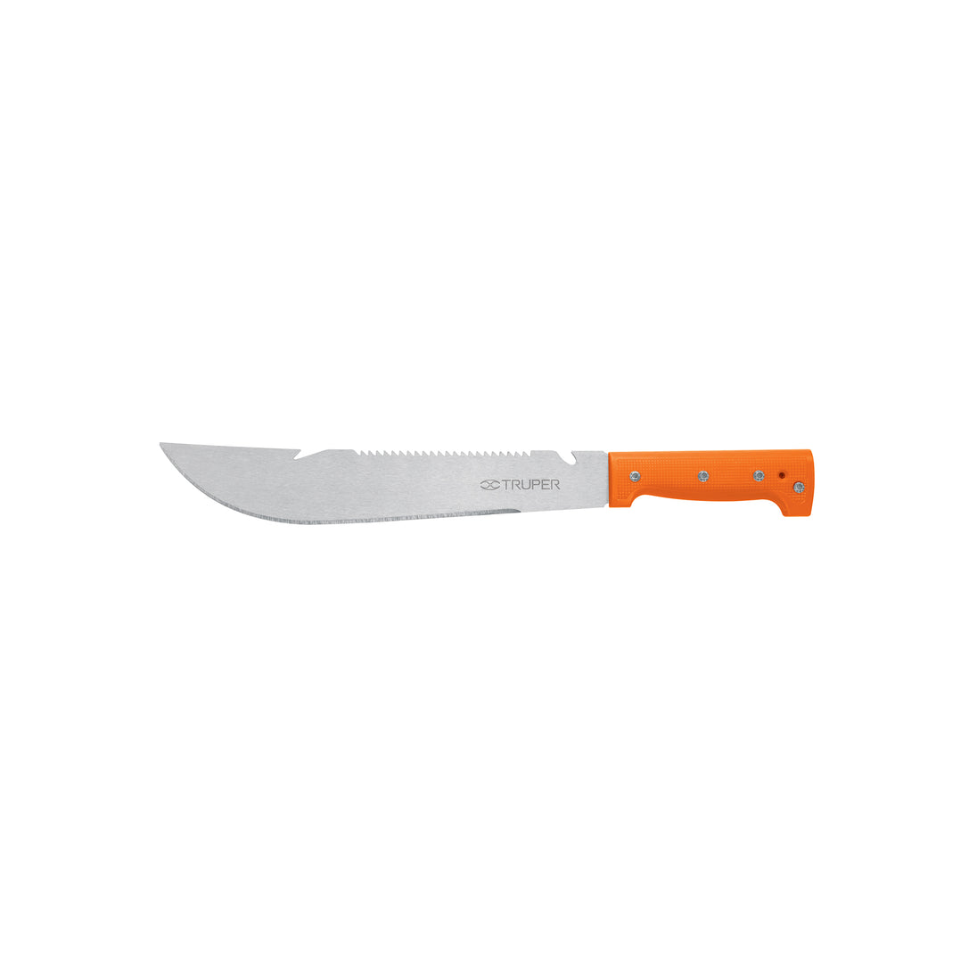 T-460-12X Machete rambo 12",cacha remachada naranja, con funda, TRUPER