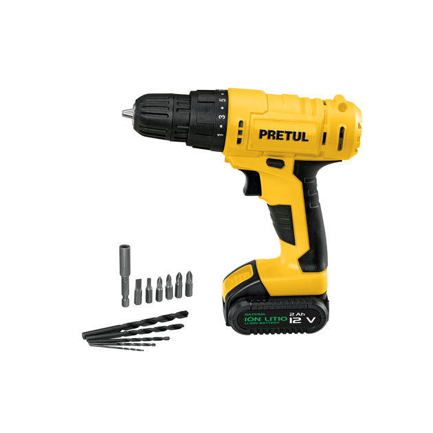 TALI-12P Taladro 3/8", 12V, 1 batería 2Ah, PRETUL