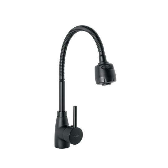 TBF-87M Monomando para fregadero con cuello flexible, negro, TÚBIG