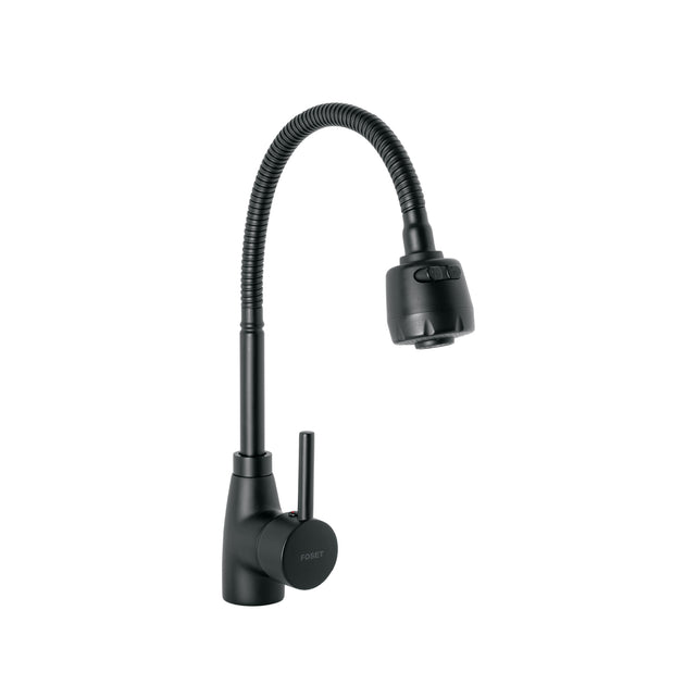 TBF-87M Monomando para fregadero con cuello flexible, negro, TÚBIG
