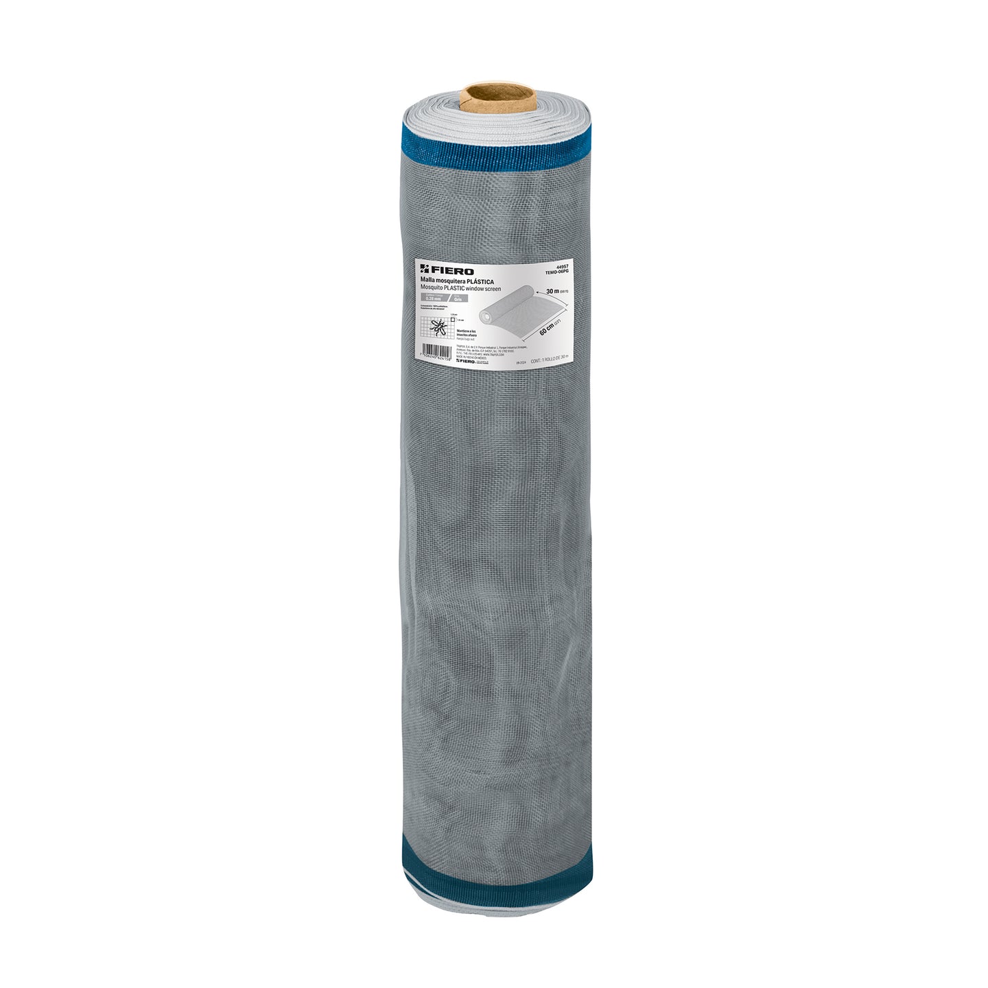 TEMO-06PG Rollo de 30 m x 0.6 m de malla mosquitera plástica gris