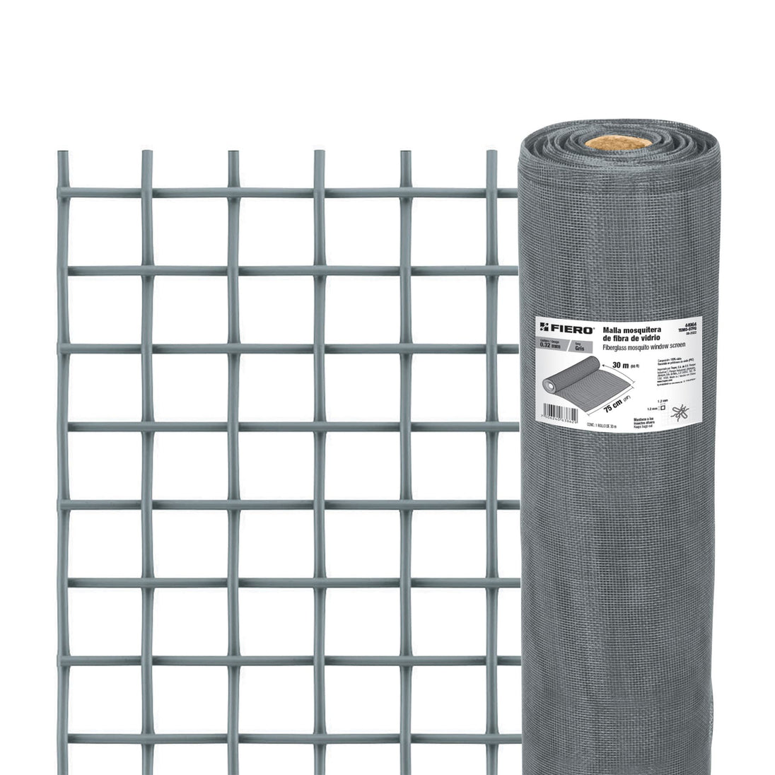 TEMO-07FG Rollo de 30 m x 0.75 m malla mosquitera fibra de vidrio gris