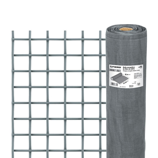 TEMO-07FG Rollo de 30 m x 0.75 m malla mosquitera fibra de vidrio gris