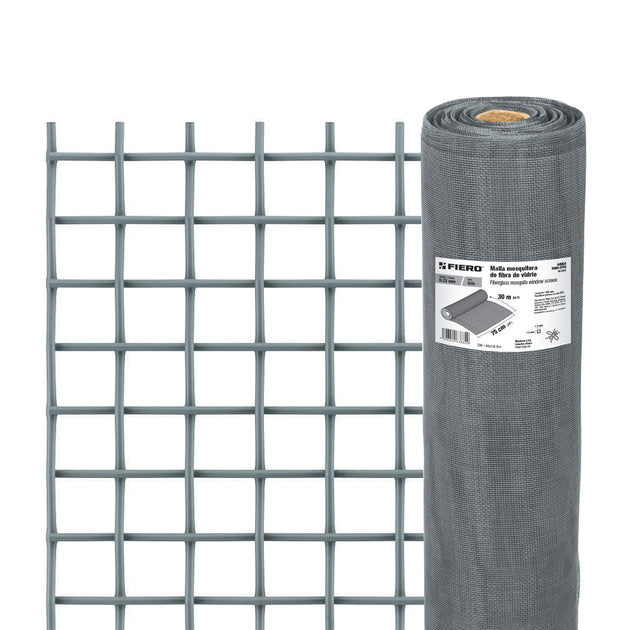 TEMO-07FG Rollo de 30 m x 0.75 m malla mosquitera fibra de vidrio gris