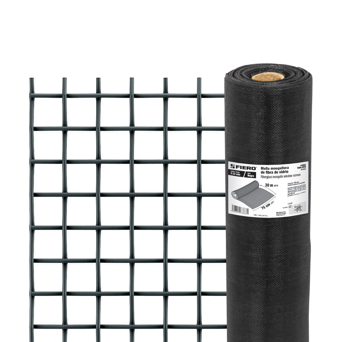 TEMO-07FN Rollo de 30 m x 0.75m malla mosquitera fibra de vidrio negra