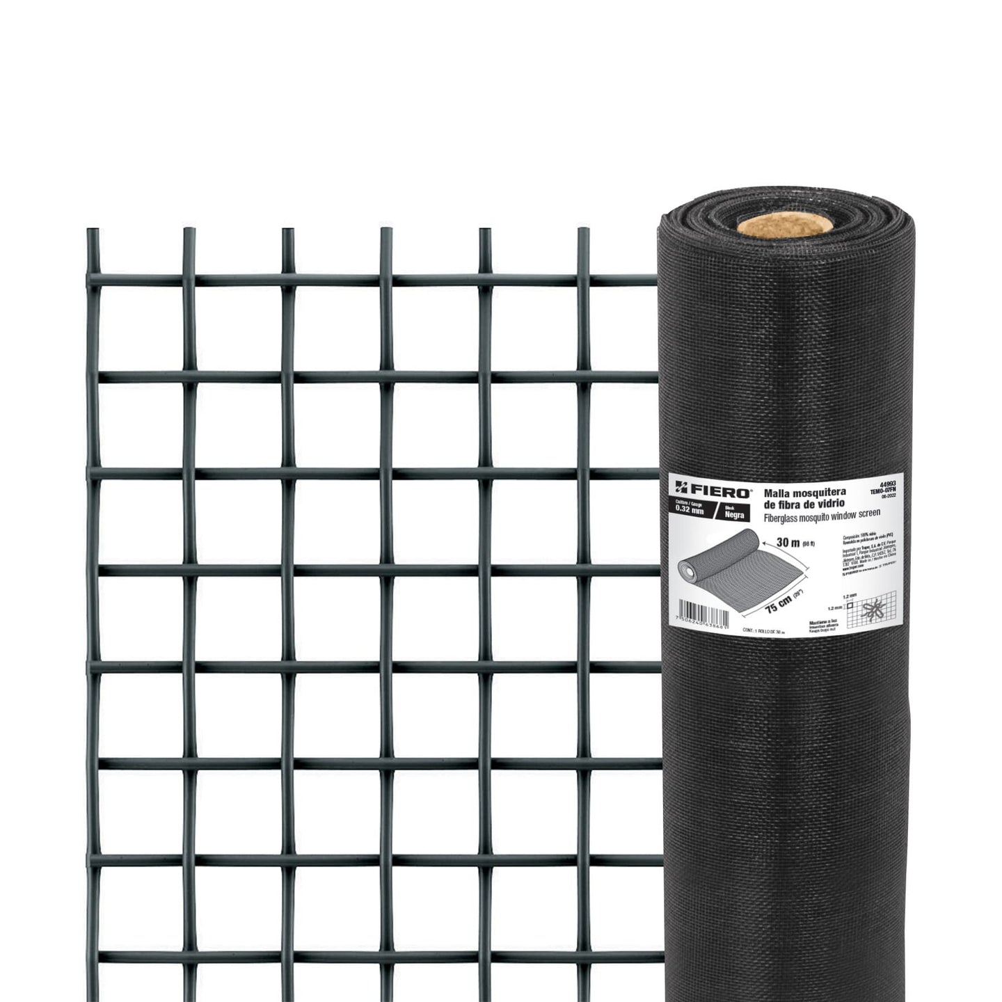 TEMO-07FN Rollo de 30 m x 0.75m malla mosquitera fibra de vidrio negra