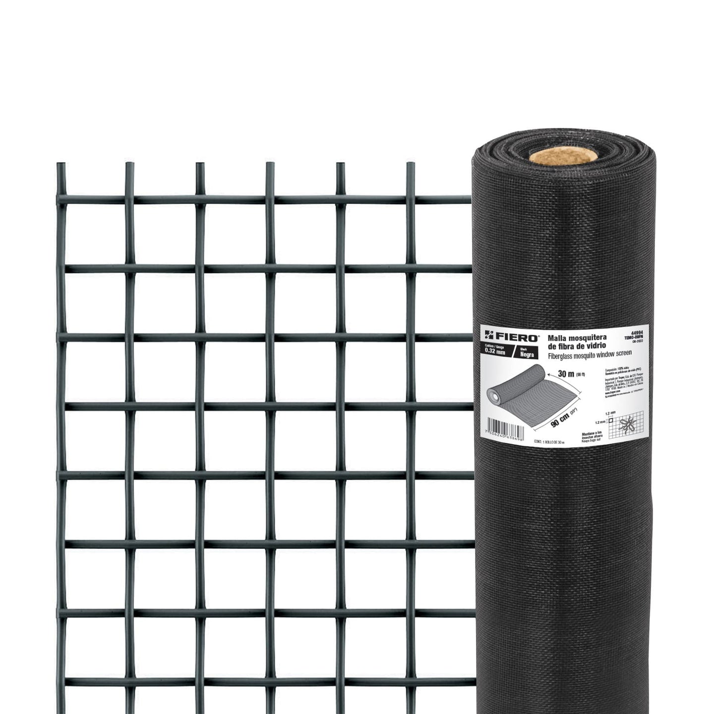TEMO-09FN Rollo de 30 m x 0.9 m malla mosquitera fibra de vidrio negra