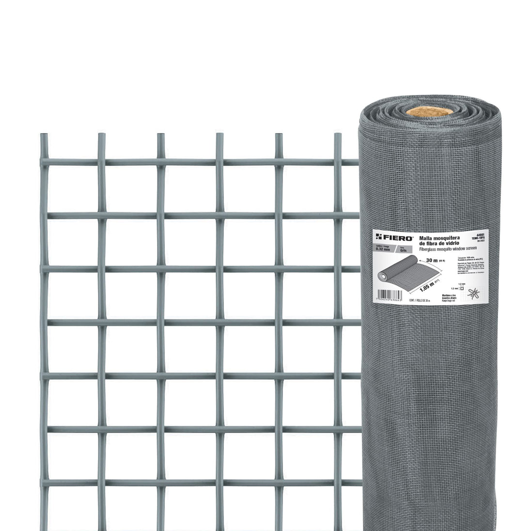 TEMO-10FG Rollo de 30 m x 1.05 m malla mosquitera fibra de vidrio gris