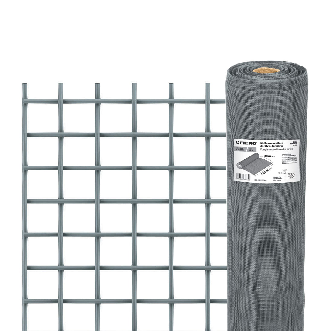 TEMO-12FG Rollo de 30 m x 1.2 m malla mosquitera fibra de vidrio gris