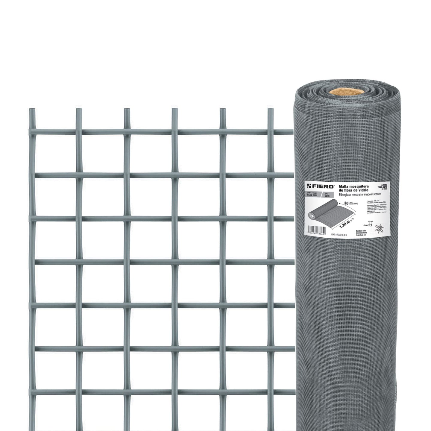 TEMO-12FG Rollo de 30 m x 1.2 m malla mosquitera fibra de vidrio gris
