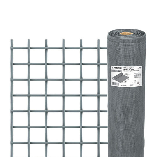 TEMO-12FG Rollo de 30 m x 1.2 m malla mosquitera fibra de vidrio gris