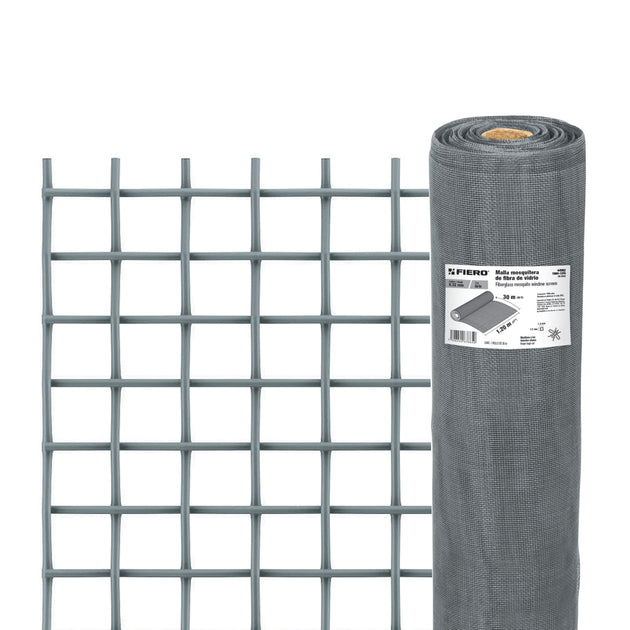 TEMO-12FG Rollo de 30 m x 1.2 m malla mosquitera fibra de vidrio gris
