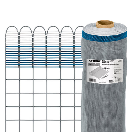 TEMO-12PG Rollo de 30 m x 1.2 m de malla mosquitera plástica gris