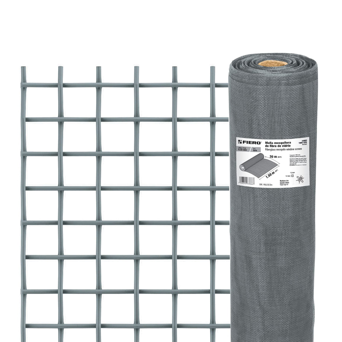 TEMO-15FG Rollo de 30 m x 1.5 m malla mosquitera fibra de vidrio gris