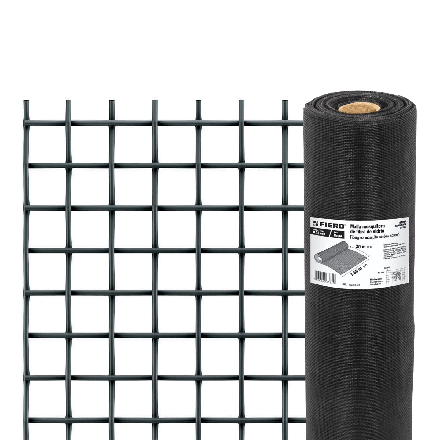 TEMO-15FN Rollo de 30 m x 1.5 m malla mosquitera fibra de vidrio negra